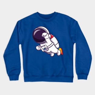 Astronaut Flying With Rocket Cartoon Crewneck Sweatshirt